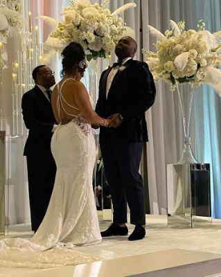 Michael Oher and Tiffany Roy during their wedding ceremony.